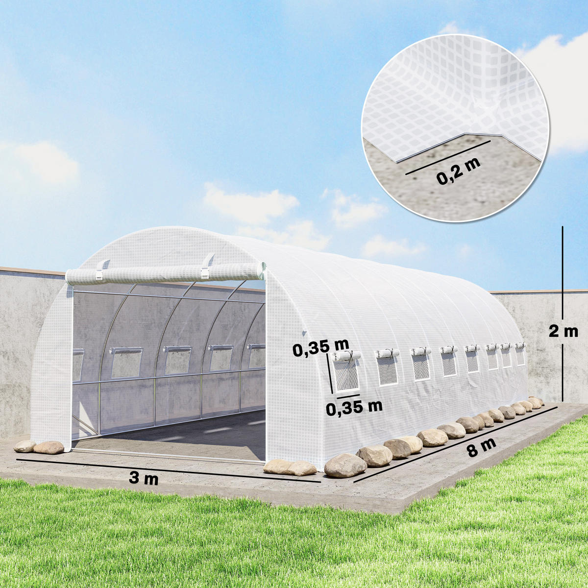 GEWÄCHSHAUS DE-12033 24 m² mit 16 Fenstern & Tür Weiß - Weiß, Kunststoff (300/200/800cm) - ComfortXL