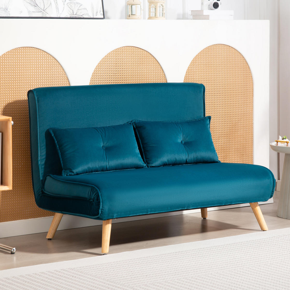 SCHLAFSOFA Polyester Dunkelgrün - Dunkelgrün/Naturfarben, Holz/Textil (75/87/120cm) - HOMCOM