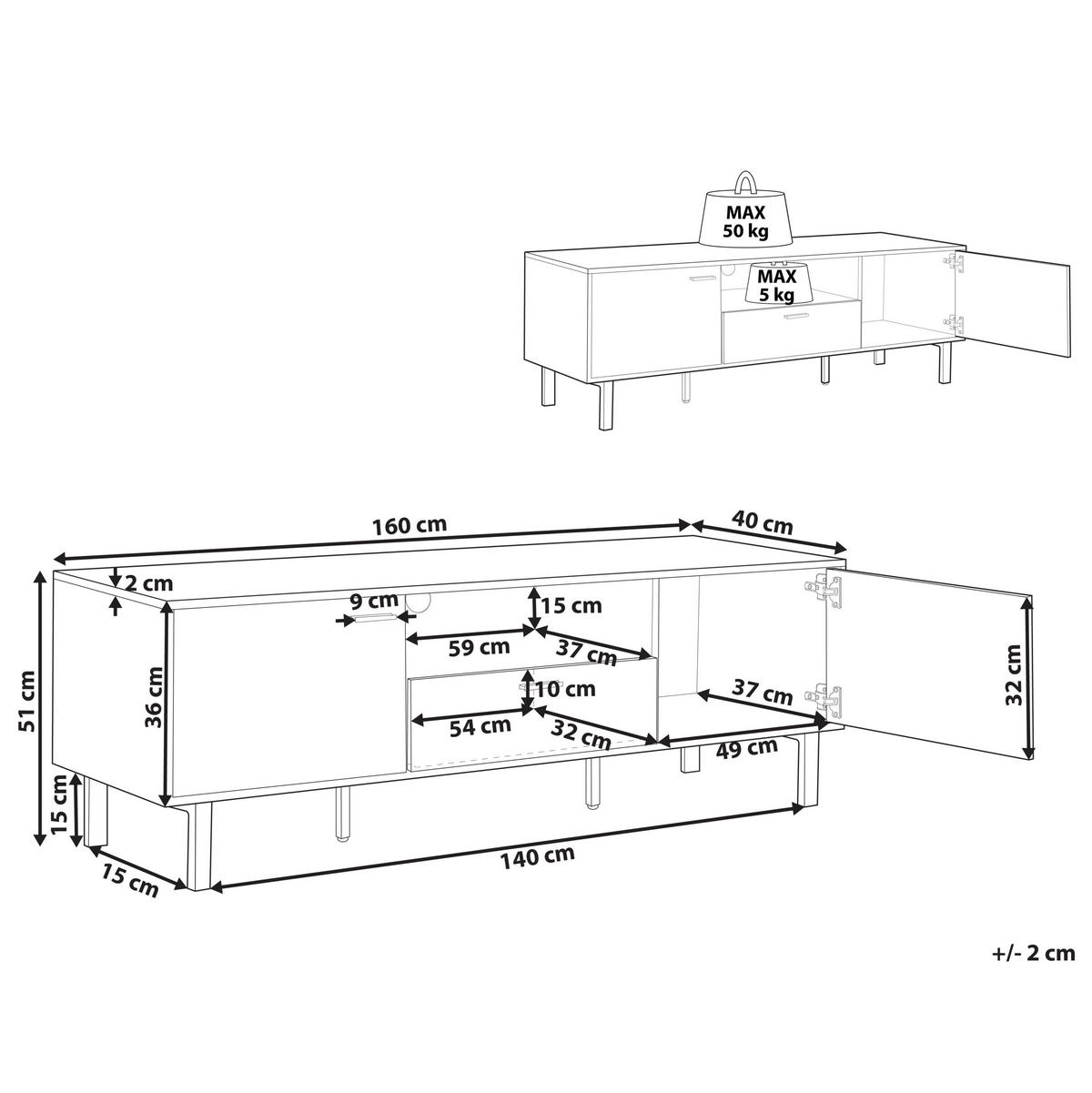 TV-MÖBEL Hellbraun, Schwarz CLAREMONT 40/160/51 cm - Hellbraun, Holzwerkstoff (160/51/40cm) - Beliani