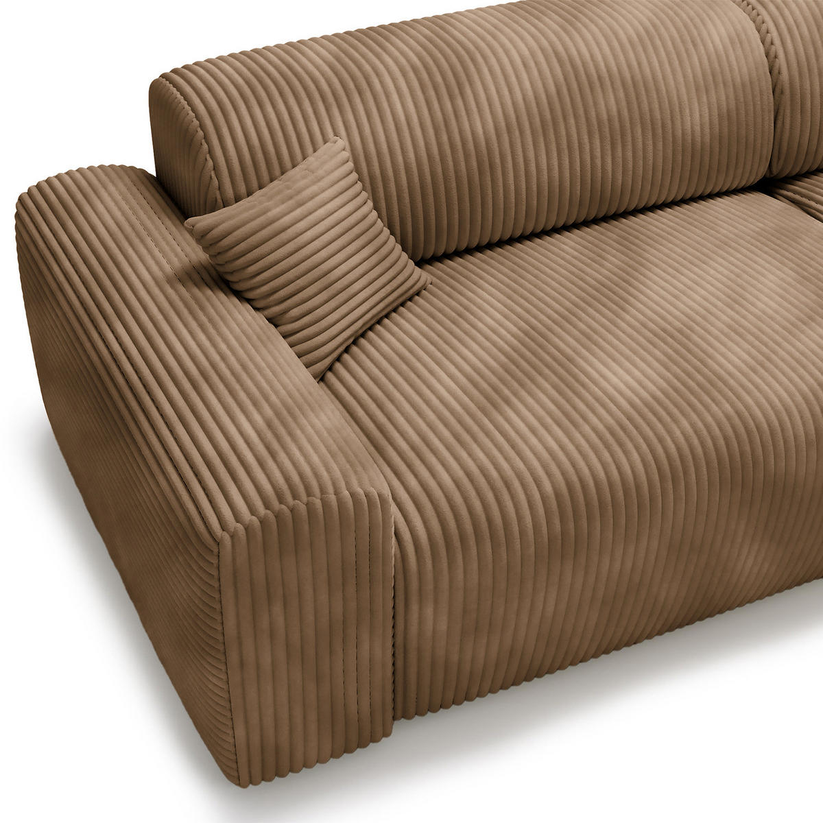 ECKSOFA mit Longchair - Cord - Hellbraun/Schwarz, Kunststoff/Textil (284/178cm) - home24