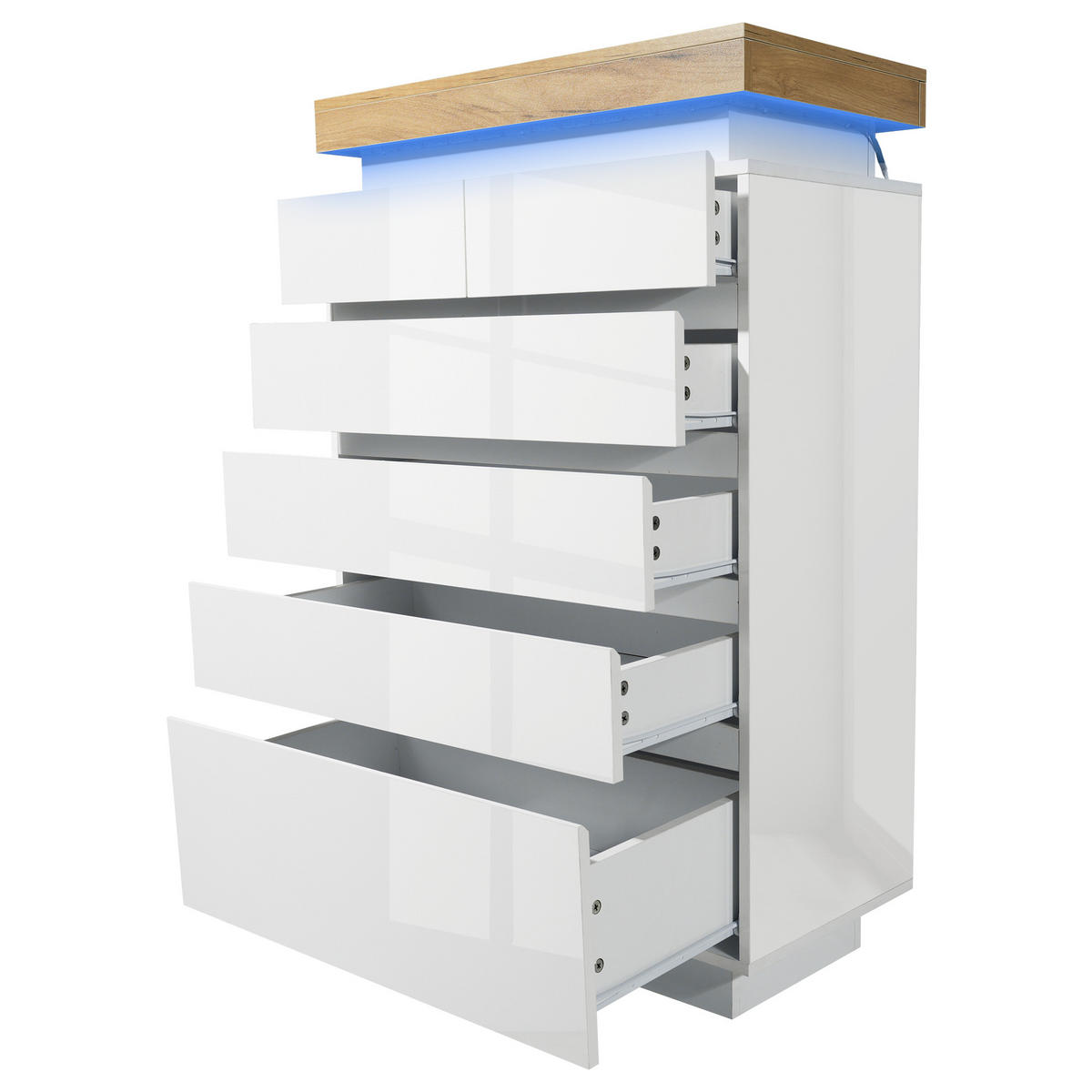SIDEBOARD in Hochglanz mit 6 Schubladen und LED (App und Touch), 73/39/115 cm, Weiß - Weiß, Holzwerkstoff (73/115/39cm) - Redom