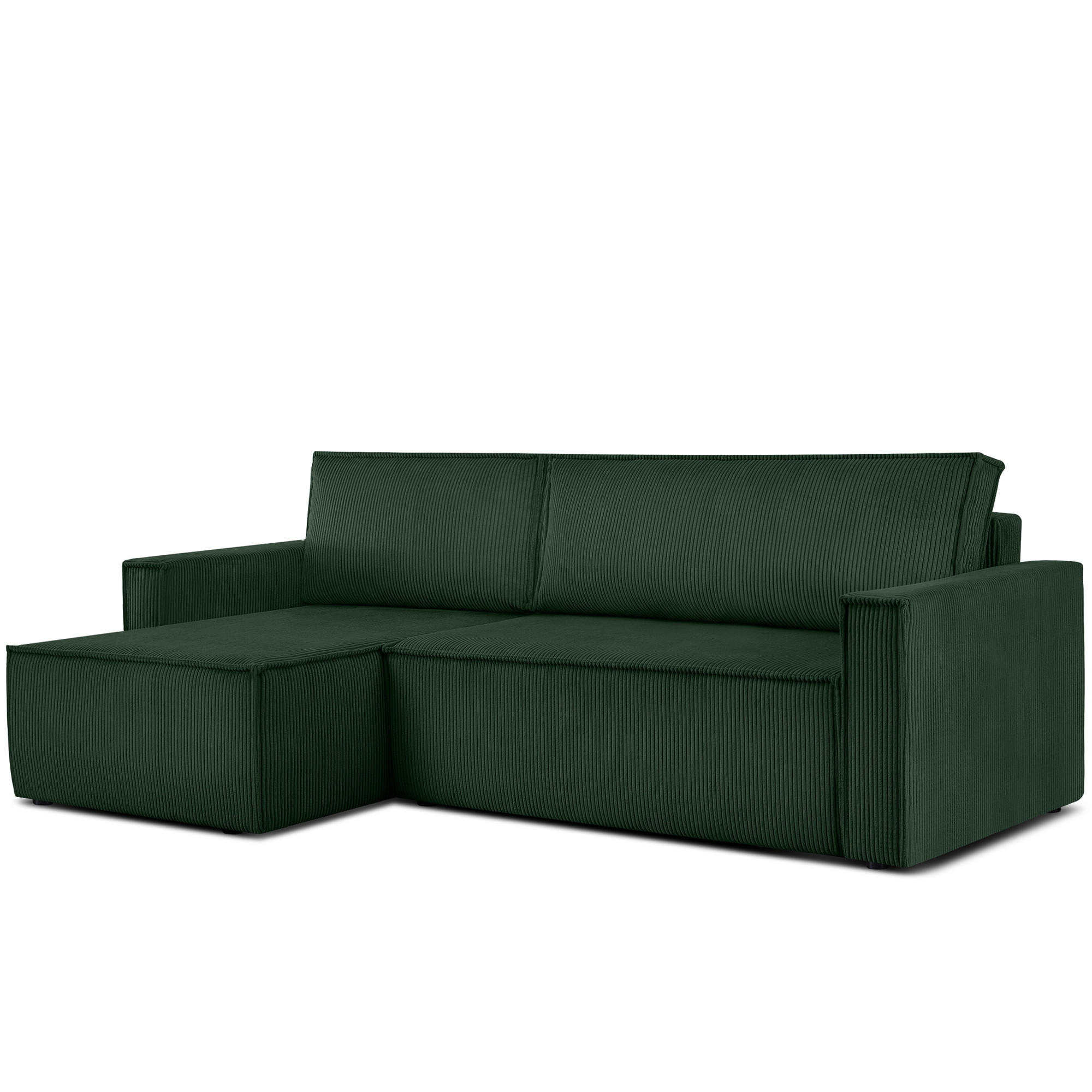 ECKSOFA-LINKS/RECHTS NAPI Schlaffunktion mit Cordbezug, dunkelgrün - Dunkelgrün/Schwarz, Textil (246/148cm) - KONSIMO®