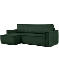 ECKSOFA-LINKS/RECHTS NAPI Schlaffunktion mit Cordbezug, dunkelgrün - Dunkelgrün/Schwarz, Textil (246/148cm) - KONSIMO®