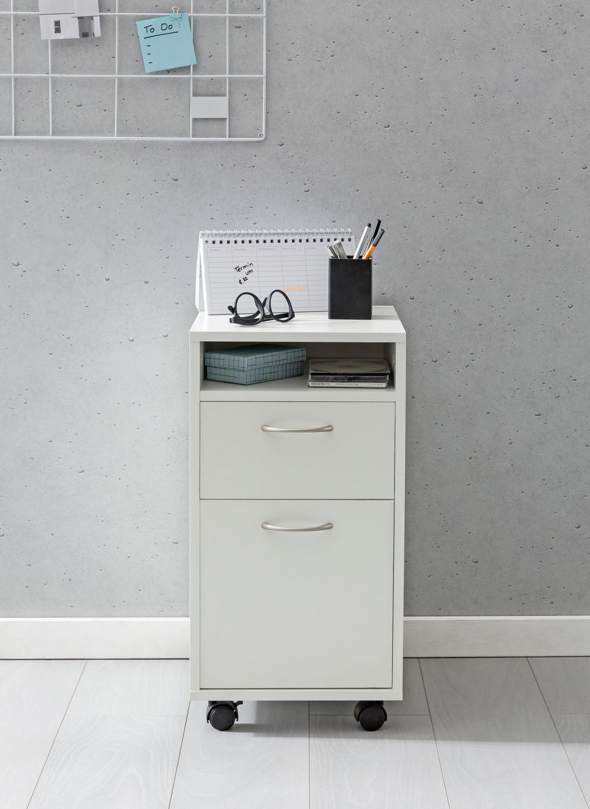 ROLLCONTAINER – Weiß, Schreibtischcontainer, viel Stauraum, Rollen, modern - Schwarz/Weiß, Holz/Kunststoff (33/63/38cm) - KADIMA DESIGN