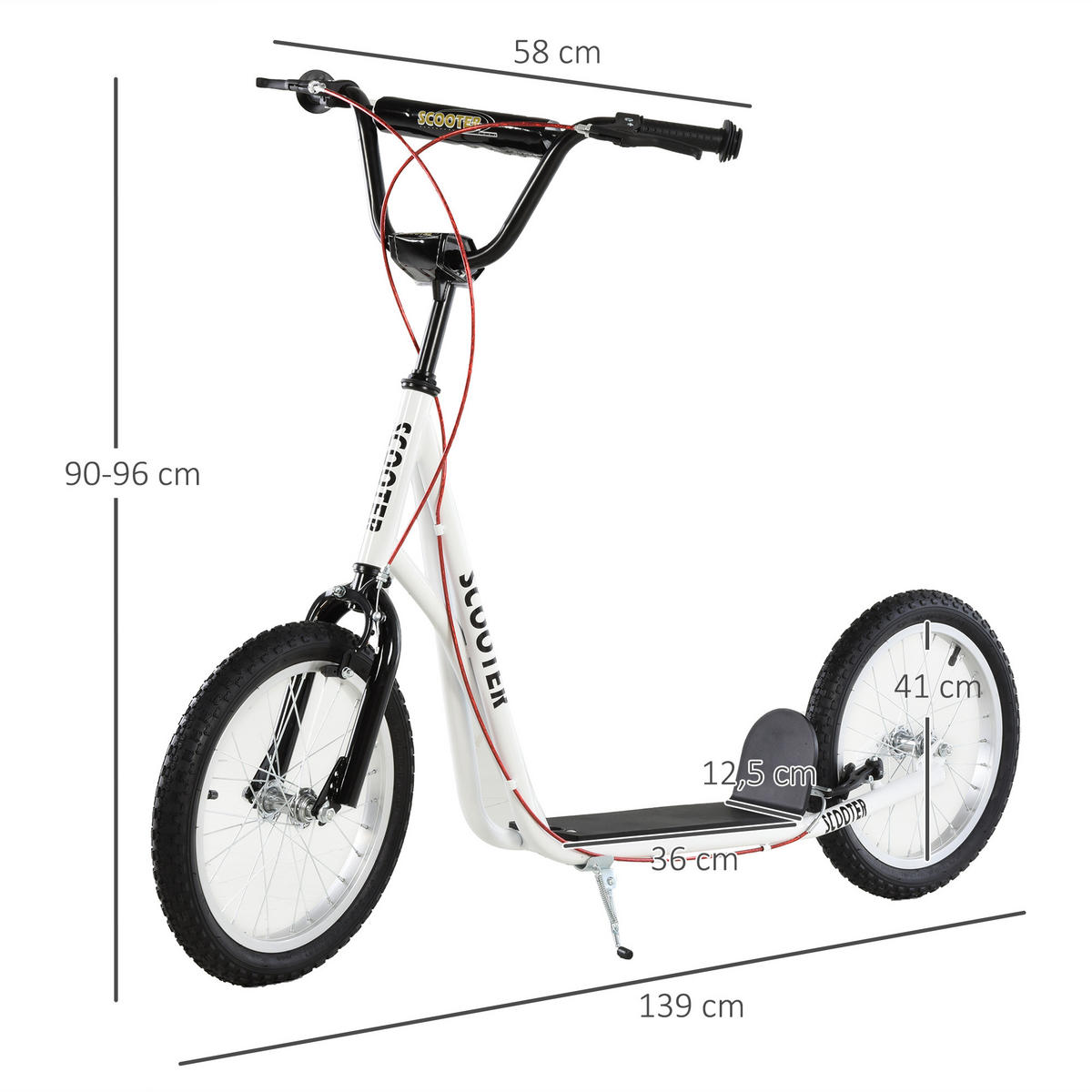 KINDERROLLER, Hellblau/Schwarz/Weiß/Grün, Stahl+ Aluminium - Weiß, Metall (139/58/96cm) - HOMCOM