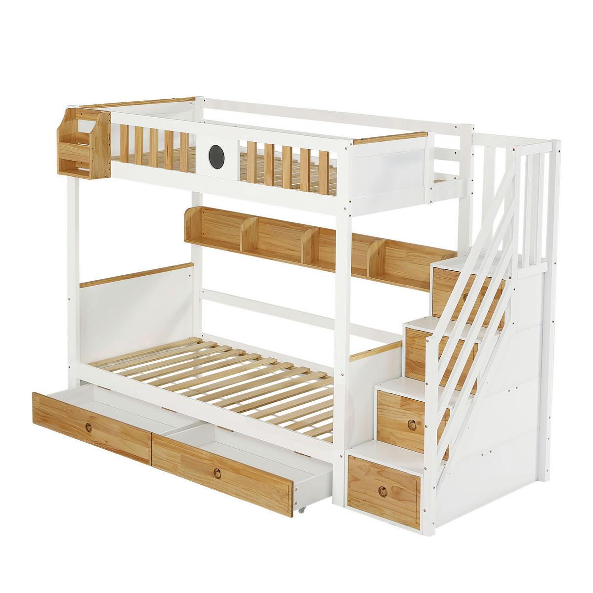 ETAGENBETT Etagenbett mit Treppe Weiß/Natur - Naturfarben, Holz (90/200cm) - ComfortXL