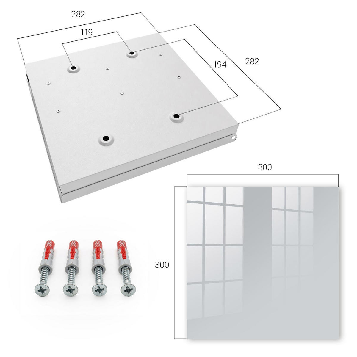 SCHLÜSSELBOX Weiß 30x30 cm – Türöffnung nach rechts - Gelblich grau - Grau, Metall (30/30/5cm) - TULUP