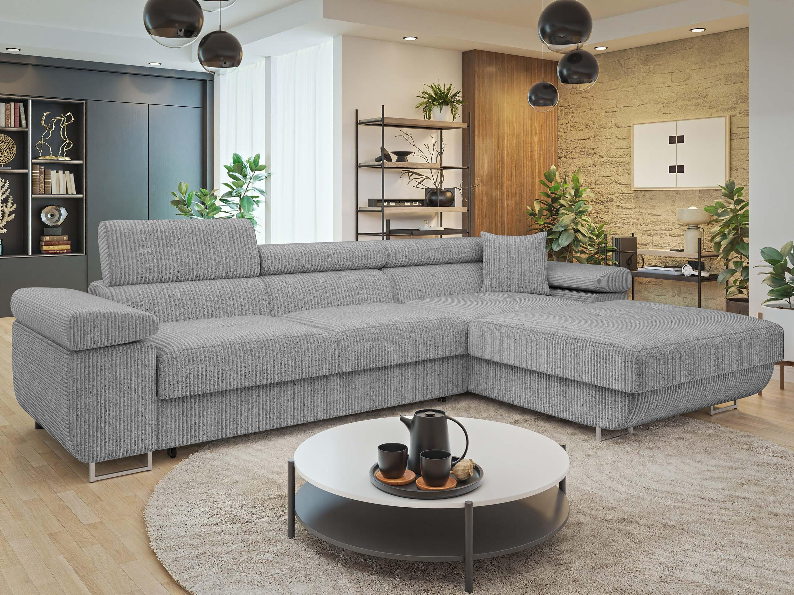 ECKSOFA Torezio Mini Cord, Seite: Rechts - Grau, Holz/Textil (280/170cm) - MIRJAN24