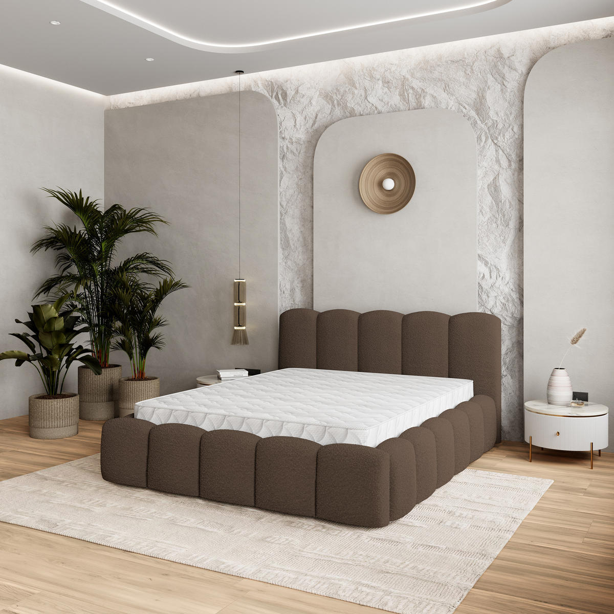 POLSTERBETT FALINA 180x200 cm mit Bettkästen - Braun - Braun, Holz (180/200cm) - MASSENO