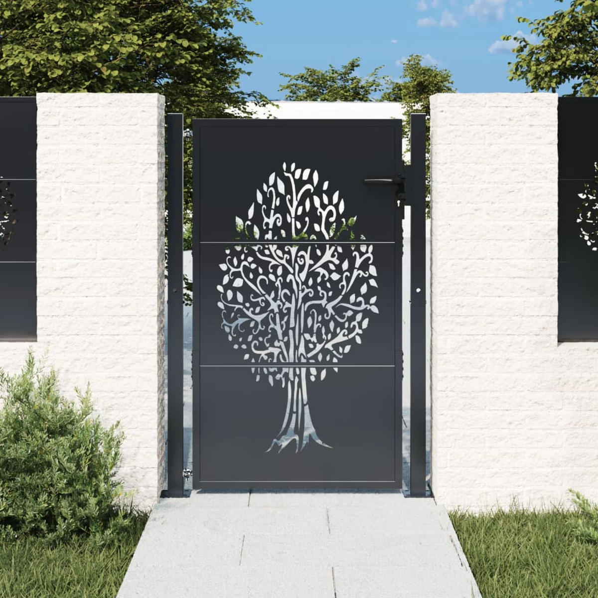 GARTENTOR Anthrazit 100/125 Cm Stahl Baum-Design - Anthrazit, Metall (105/130cm) - vidaXL