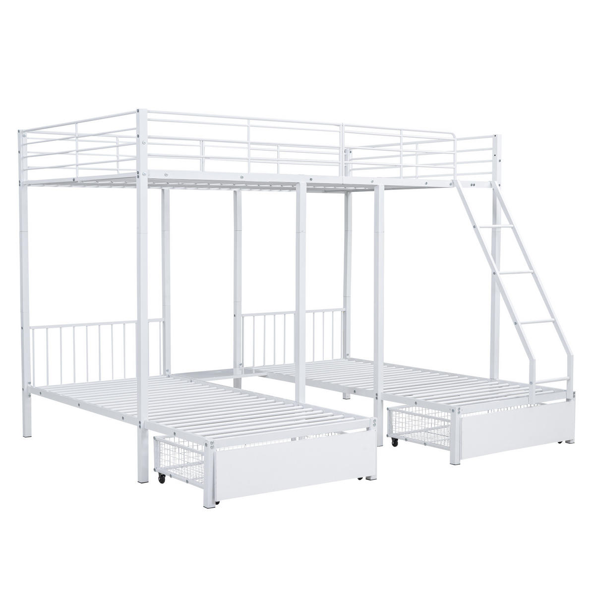 ETAGENBETT 140/200 und 2 x 90/200 cm in Weiß mit Schubladen, teilbar - Weiß, Metall (140/200cm) - OKMYHOME