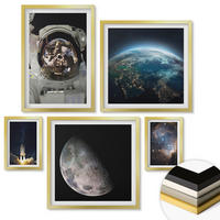 WANDBILDER 5er Set - 50x50 cm & 20x30 cm & 40x60 cm Goldrahmen - Weltraum Erde Rakete Galaxie - Goldfarben, Kunststoff (40/60cm) - ArtPrintCave