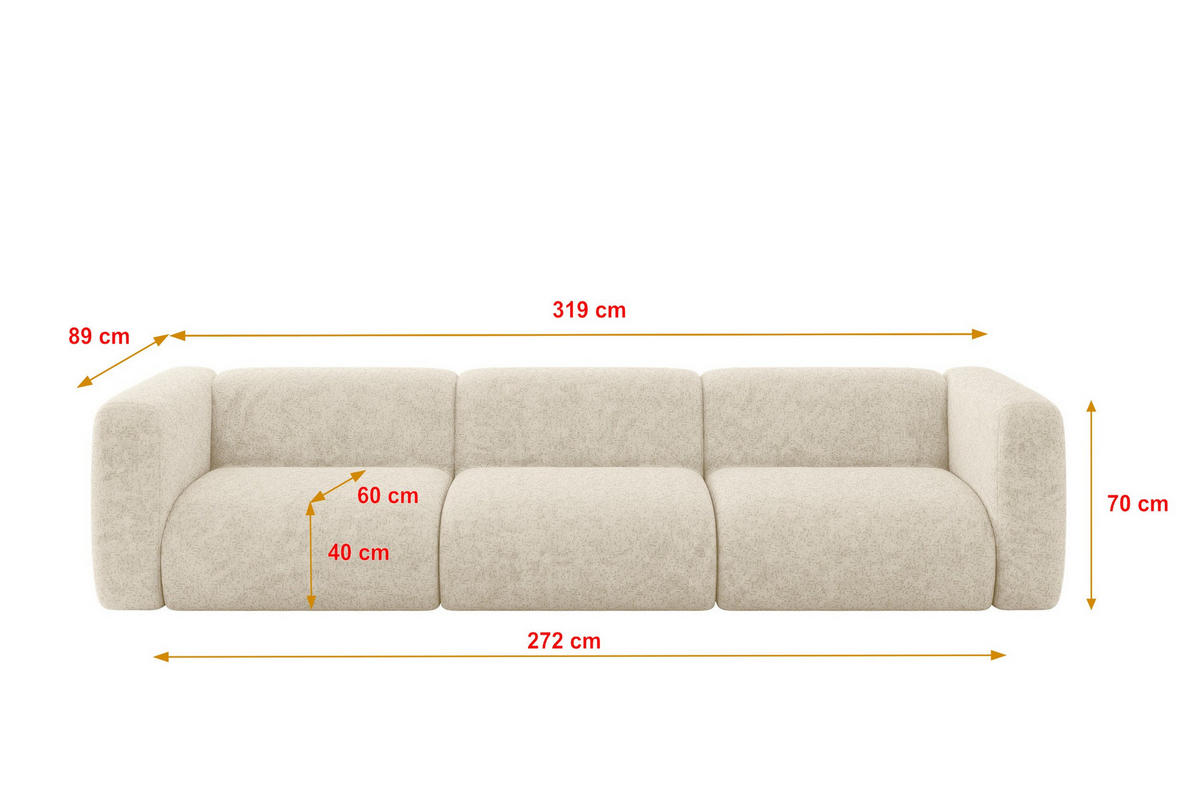 MODULÁRNÍ pohovka MIRA-S2, 3místná, 319 × 89 × 70 cm, krémová, velur - černá/krémová, kompozitní dřevo/textil (319/70/89cm) - ALTDECOR