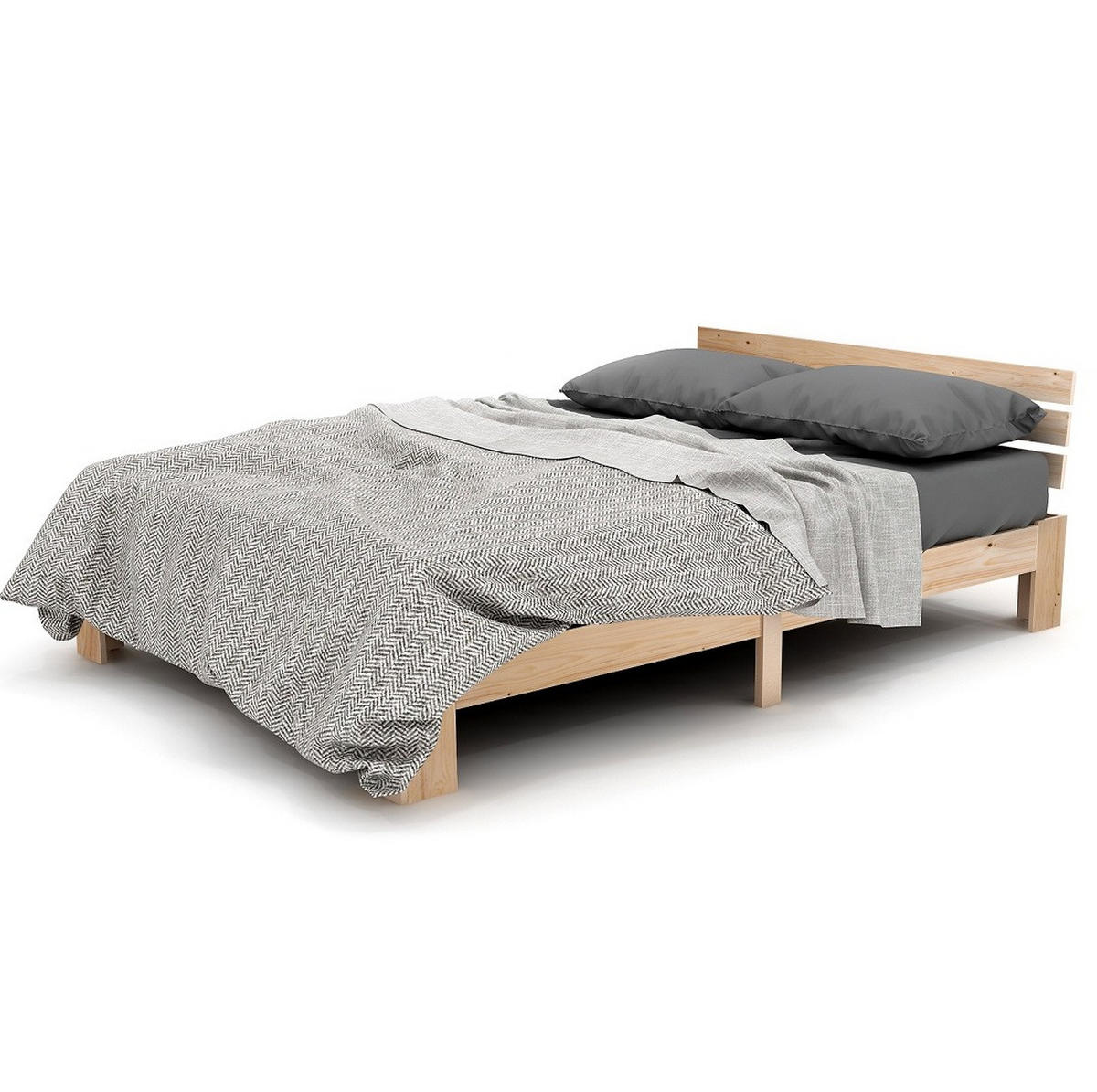 HOLZBETT 140/200 cm mit Kopfteil aus Massivholz Kiefer – inkl. Lattenrost - Naturfarben, Holz (140/200cm) - BEAOK