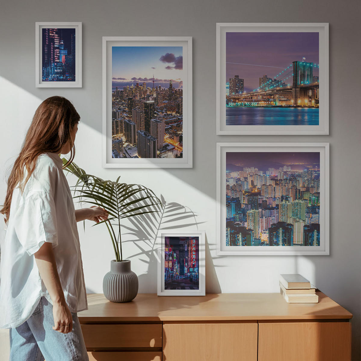 WANDBILDER 5er-Set - 50x50 cm & 20x30 cm & 40x60 cm Weißer Rahmen - Bergblumen Himmelsweg - Weiß, Kunststoff (40/60cm) - ArtPrintCave