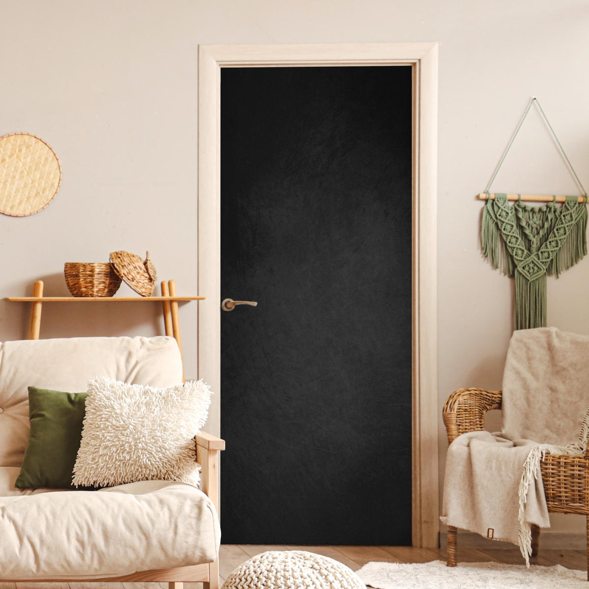 TÜRAUFKLEBER Beton - Schwarz - Grau - Strukturiert - Industriell Deko Schlafzimmer 95x215 cm - Türtapete - Dunkelgrau, Kunststoff (95/0.1cm) - MuchoWow
