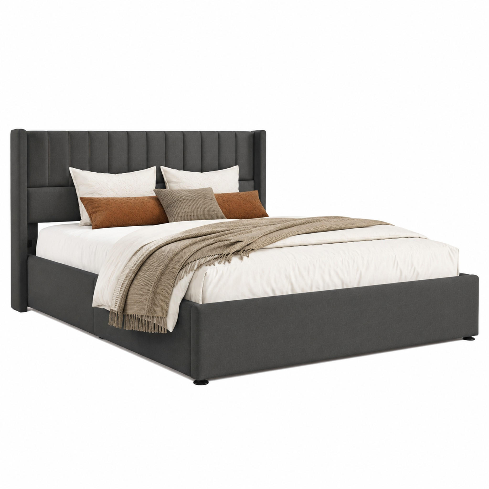 BETT mit Bettkasten 140x200 cm Leinen Grau inklusive Matratze - Grau, Metall (140/200cm) - Meubliv