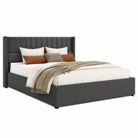BETT mit Bettkasten 140x200 cm Leinen Grau inklusive Matratze - Grau, Metall (140/200cm) - Meubliv