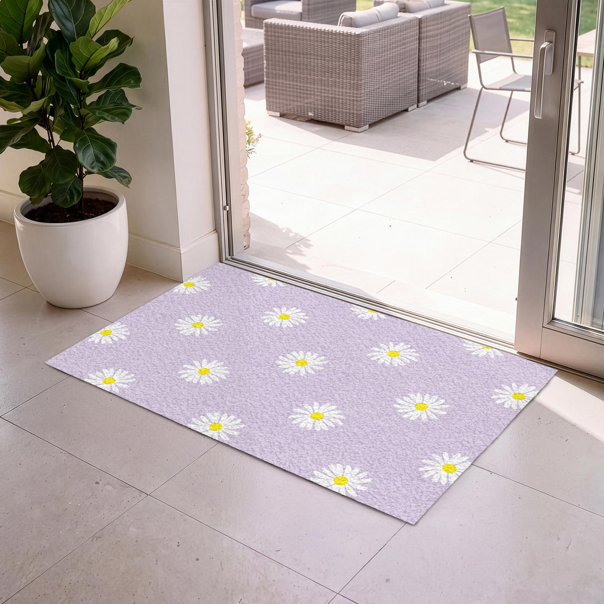 ROHOŽKA Sedmikrásky - pastelové - bílé - fialové - květiny 120x80 cm - šeříková, textil/umělá hmota (120/0.4cm) - MuchoWow
