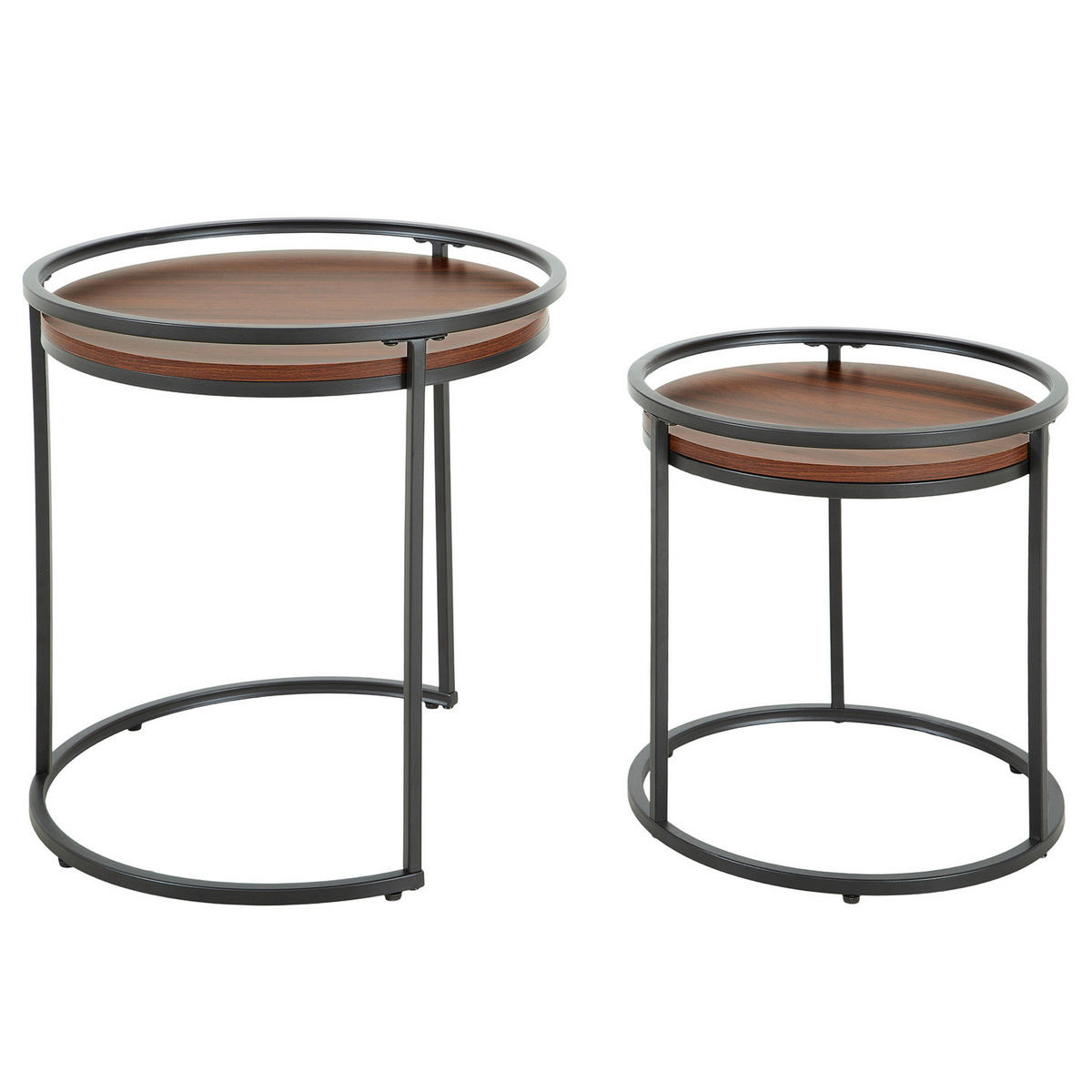 BEISTELLTISCH - 2er-Set - rund - Metall / Spanplatte - Walnussfarben/Schwarz, Holzwerkstoff/Metall (50/50/54cm) - home24