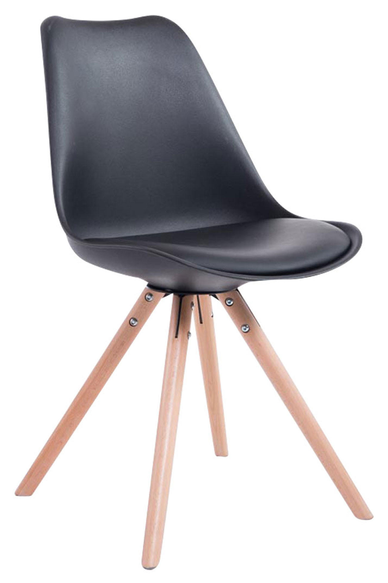 STUHL Lederlook schwarz - Eukalyptusholzfarben/Schwarz, Holz/Textil (48/83/56cm) - CLP