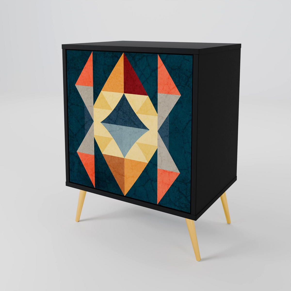 SIDEBOARD CRACKED ILLUSION, Schwarz, 57,5x42x72,5 cm, Schwarze Metallfüße - Multicolor/Schwarz, Holzwerkstoff/Metall (57.5/72.5/42cm) - SpaceRebels