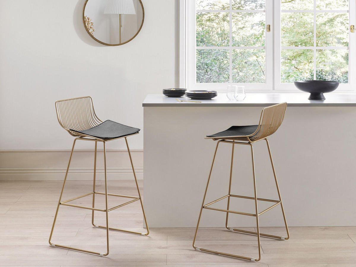 BARSTUHL 2er-Set Metall/Kunstleder gold Fredonia - Goldfarben/Schwarz, Metall (50/97/49cm) - Beliani