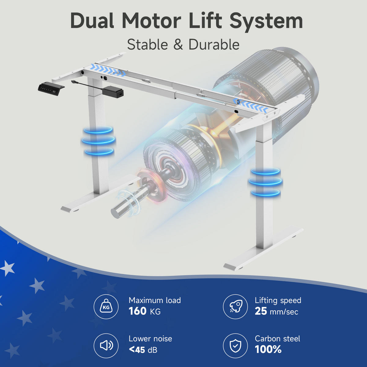 KLAPPTISCH Schreibtischgestell 58/180 cm in Weiß – elektrisch, mit 4 Speicherplätzen - Weiß, Metall (57.5/180/119cm) - BEAOK