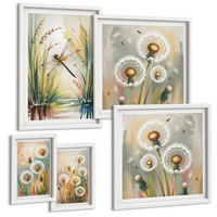 BILDER SET 5er Set - 50x50 cm & 20x30 cm & 40x60 cm Weißer Rahmen - Pastellfarbene Löwenzahnblüten - Weiß, Kunststoff (40/60cm) - TULUP