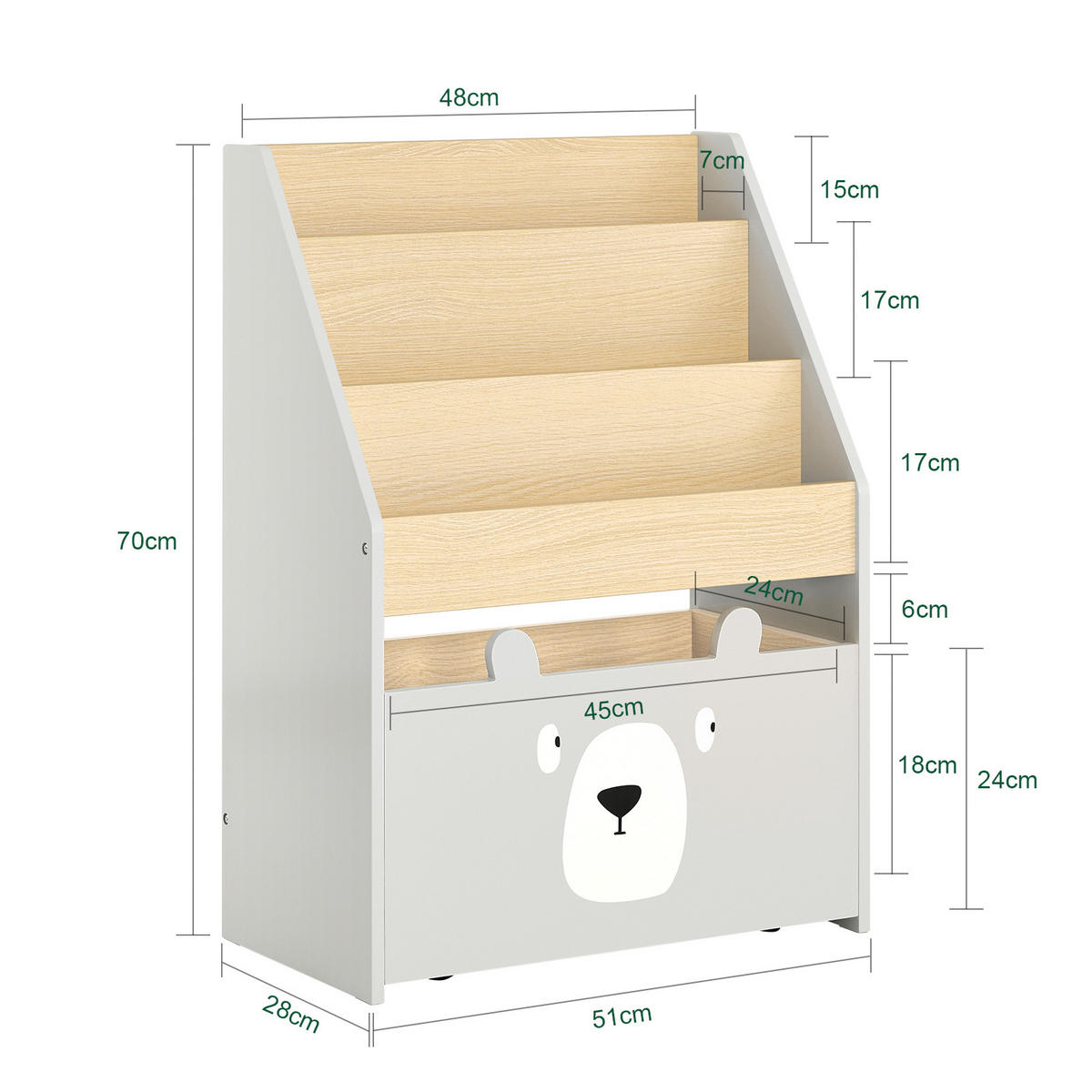 KINDERREGAL Grau-Natur - Grau, Holzwerkstoff (51/70/28cm) - SoBuy