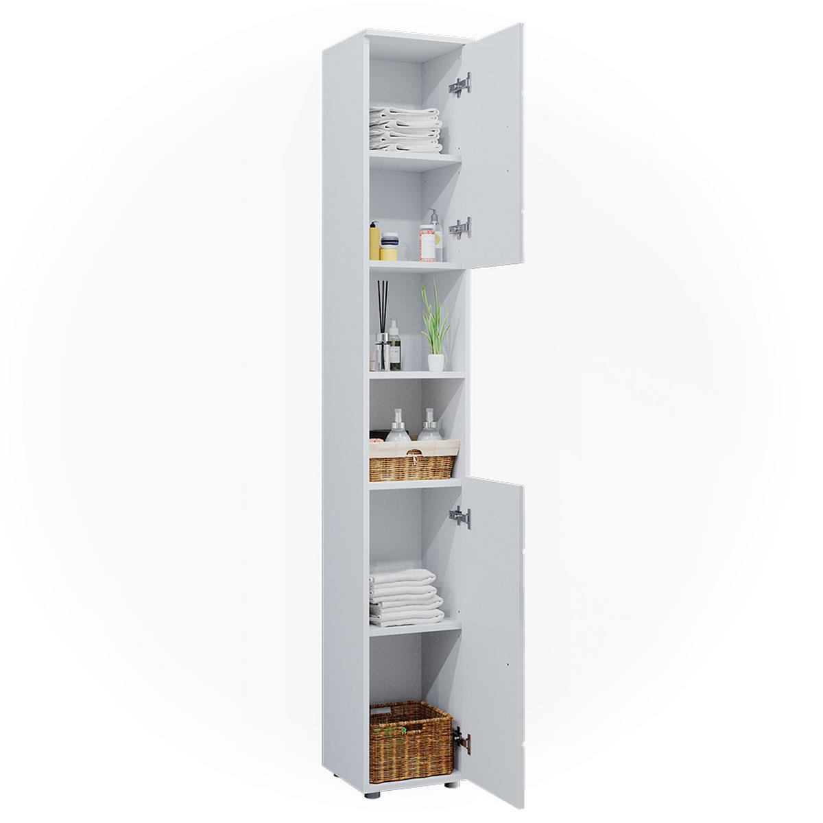 BADSCHRANK Irma Weiß 30 x 192 cm - Weiß Hochglanz, Holzwerkstoff (30/192/30cm) - Vicco