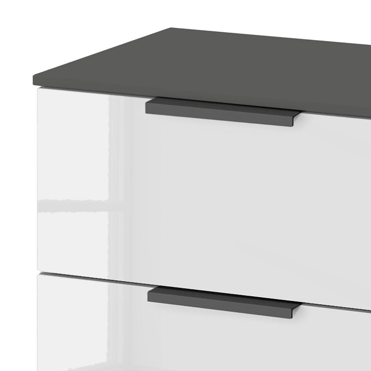 NACHTKOMMODE - 2 Schubladen - Weiß Hochglanz/Graphitfarben, Holzwerkstoff (50/48/42cm) - home24