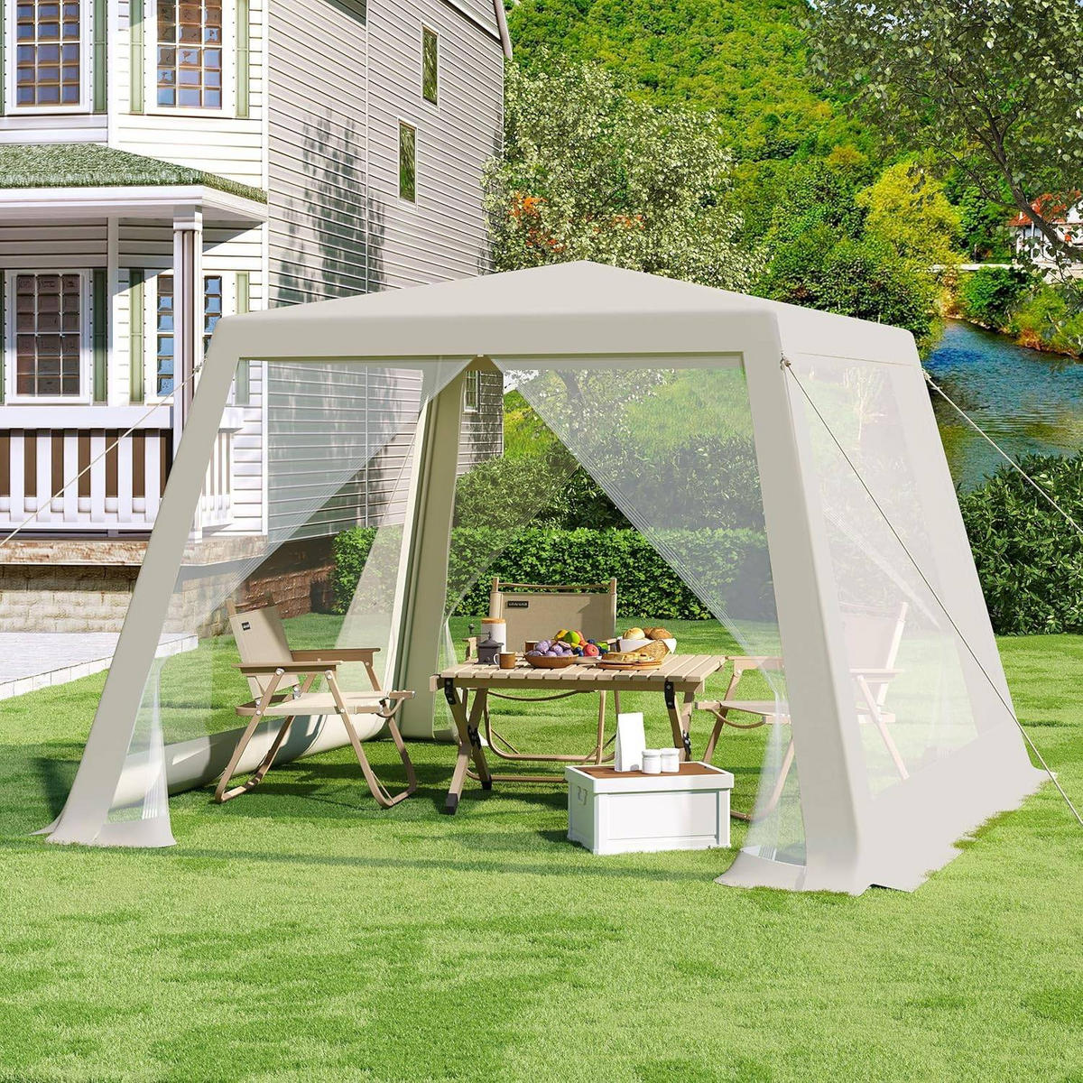 PAVILLON 3x3 m, Gartenpavillon mit Seitenwänden Moskitonetz - Beige, Metall (300/250/300cm) - Woltu