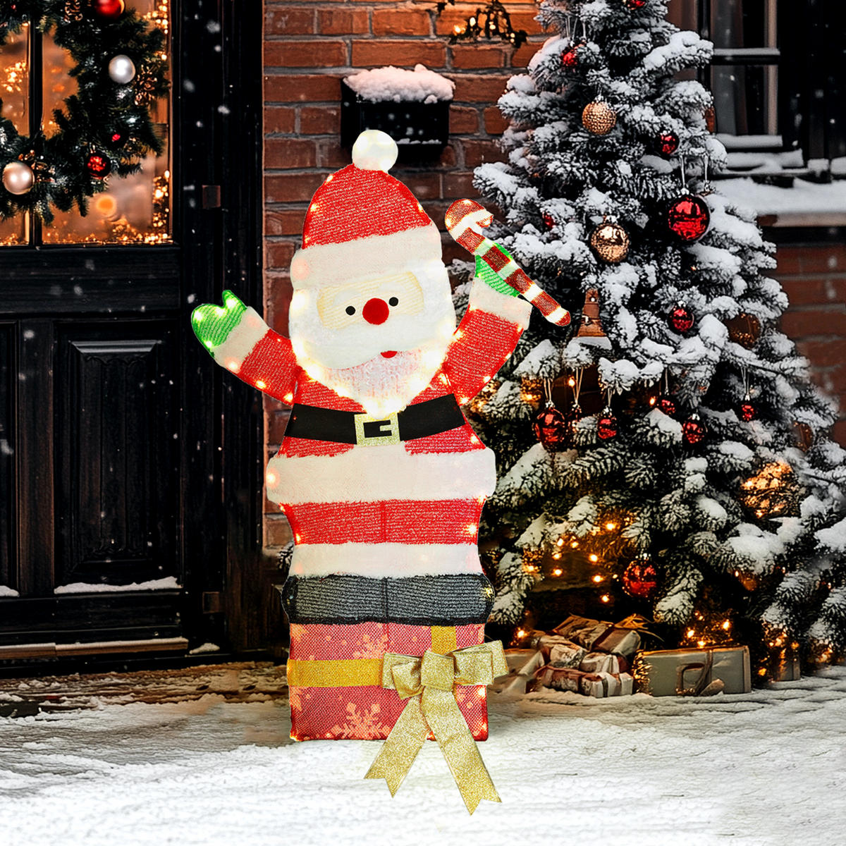 97ER LED Weihnachtsdeko, Weihnachten Weihnachtsmann Weihnachtsbeleuchtung - Multicolor, Textil (30/93/52cm) - Outsunny