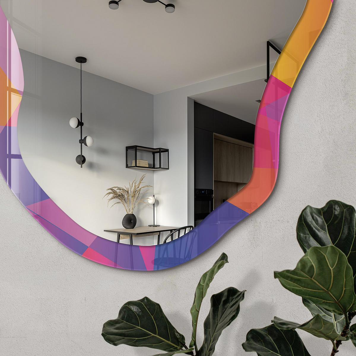 SPIEGEL 90x45 cm asymmetrisch mit Druck - Farbenfrohes Mosaik - Transparent, Glas (45/90/0.4cm) - TULUP