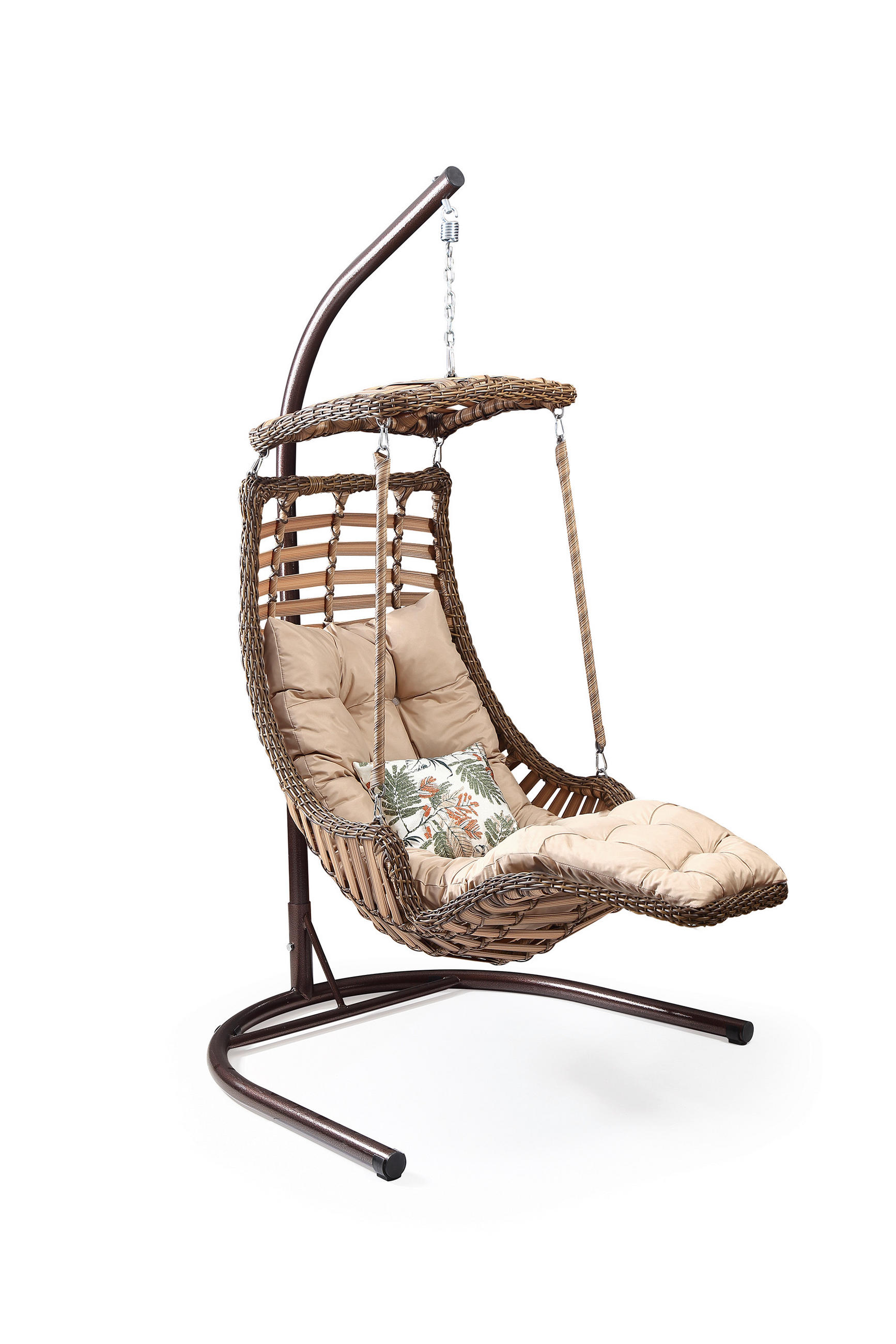 HÄNGESESSEL Gartenschaukel Rattan mit Gestell Hängeschaukel Alaca Hellbraun - Hellbraun, Metall (120/212/106cm) - Gowoll