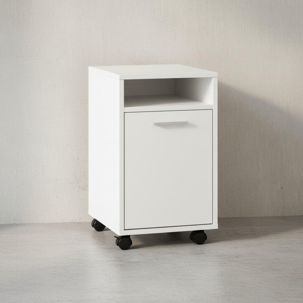 ROLLCONTAINER 2 Türfächer Ablage Rollen Mit Bremsen OSSOLA, Weiß 33x38x60 cm - Schwarz/Weiß, Holz/Kunststoff (33/60/38cm) - KADIMA DESIGN