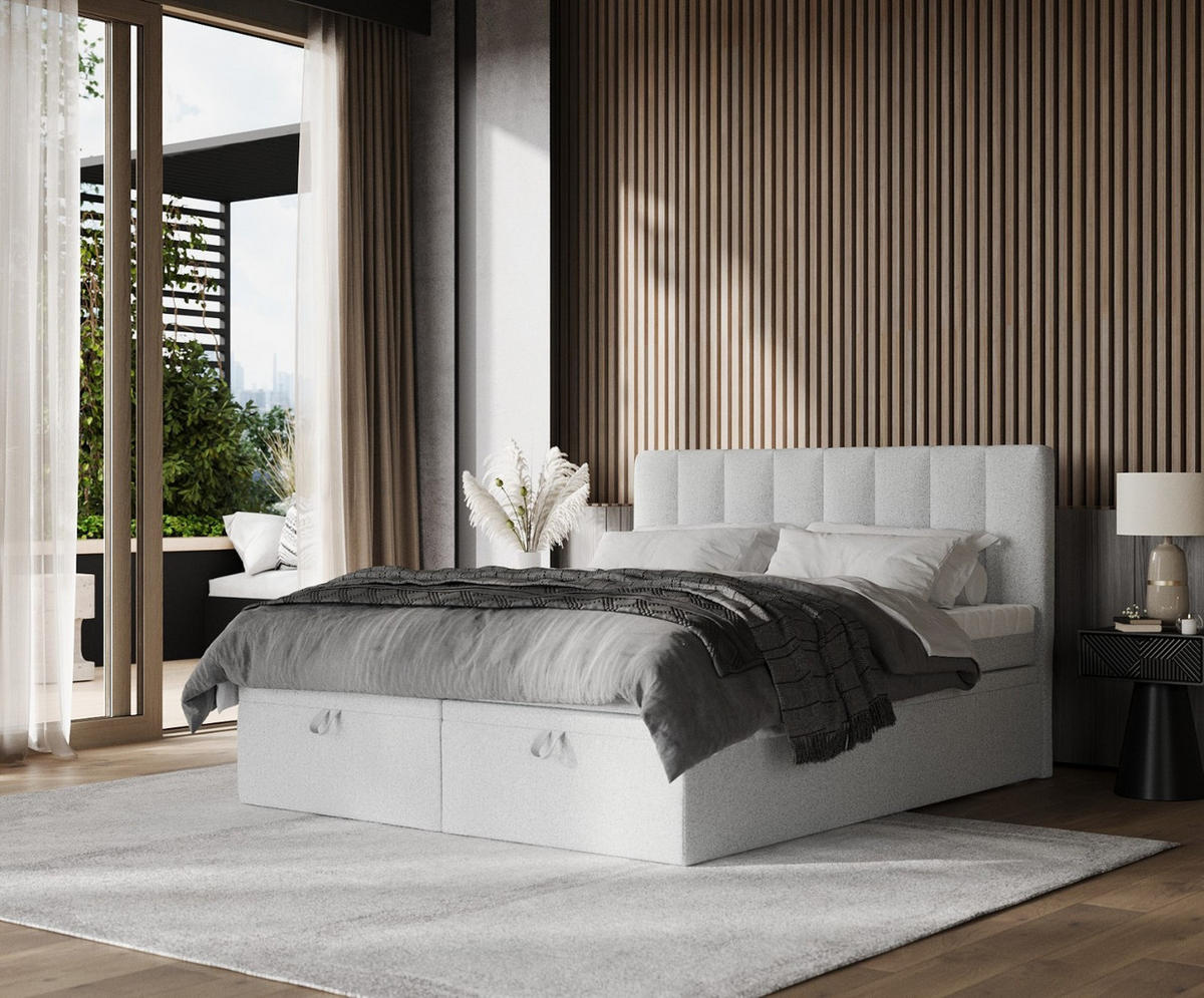 BOXBETT Lume 160/200 cm Hellgrau im Riva Stoff - Hellgrau/Schwarz, Holz/Holzwerkstoff (160/200cm) - AltaBeds