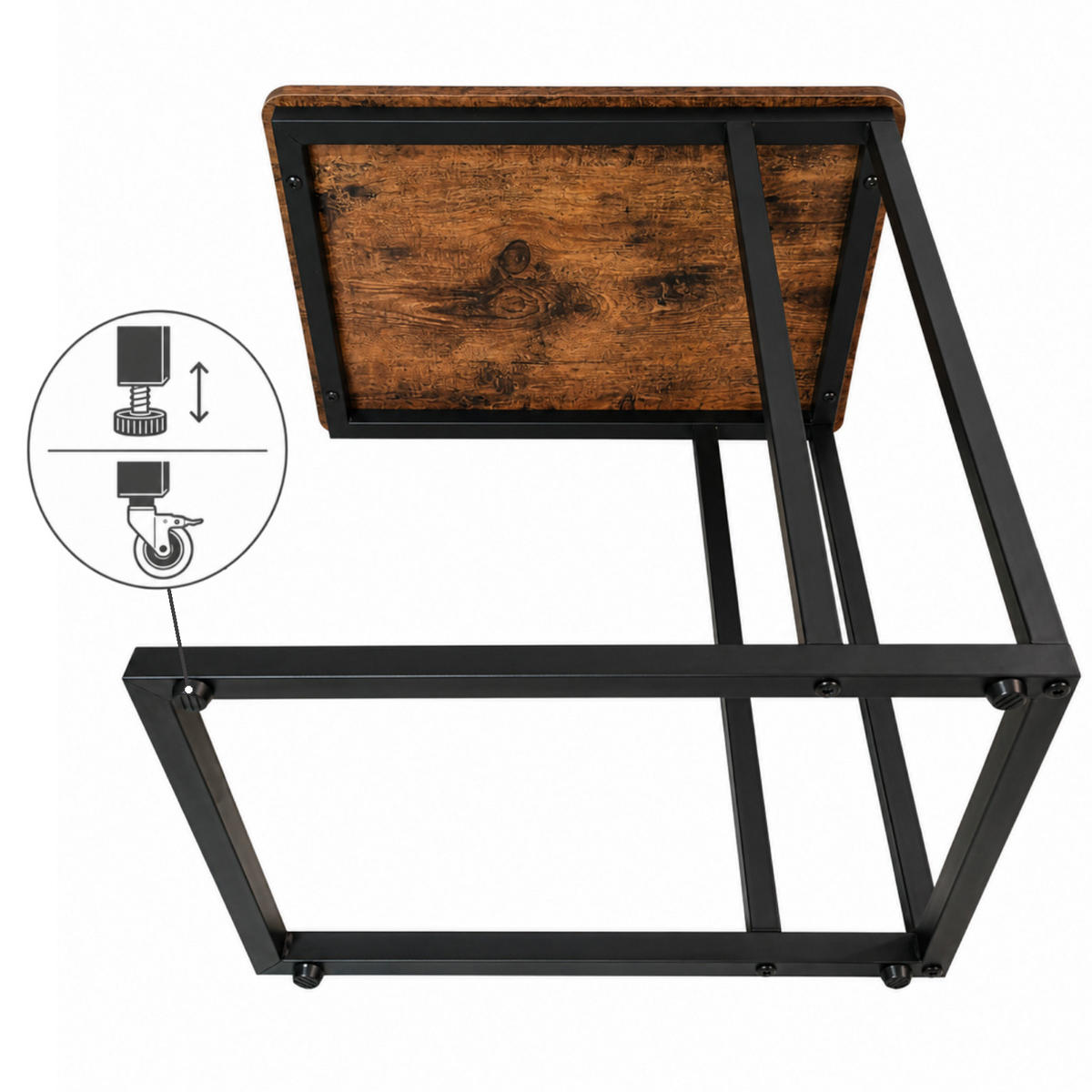BEISTELLTISCH Metall Holzoptik Schwarz Dunkelbraun mit Rollen oder Standfüßen – 50x35x54 cm - Schwarz/Braun, Holzwerkstoff/Metall (50/35/54cm) - Begryf