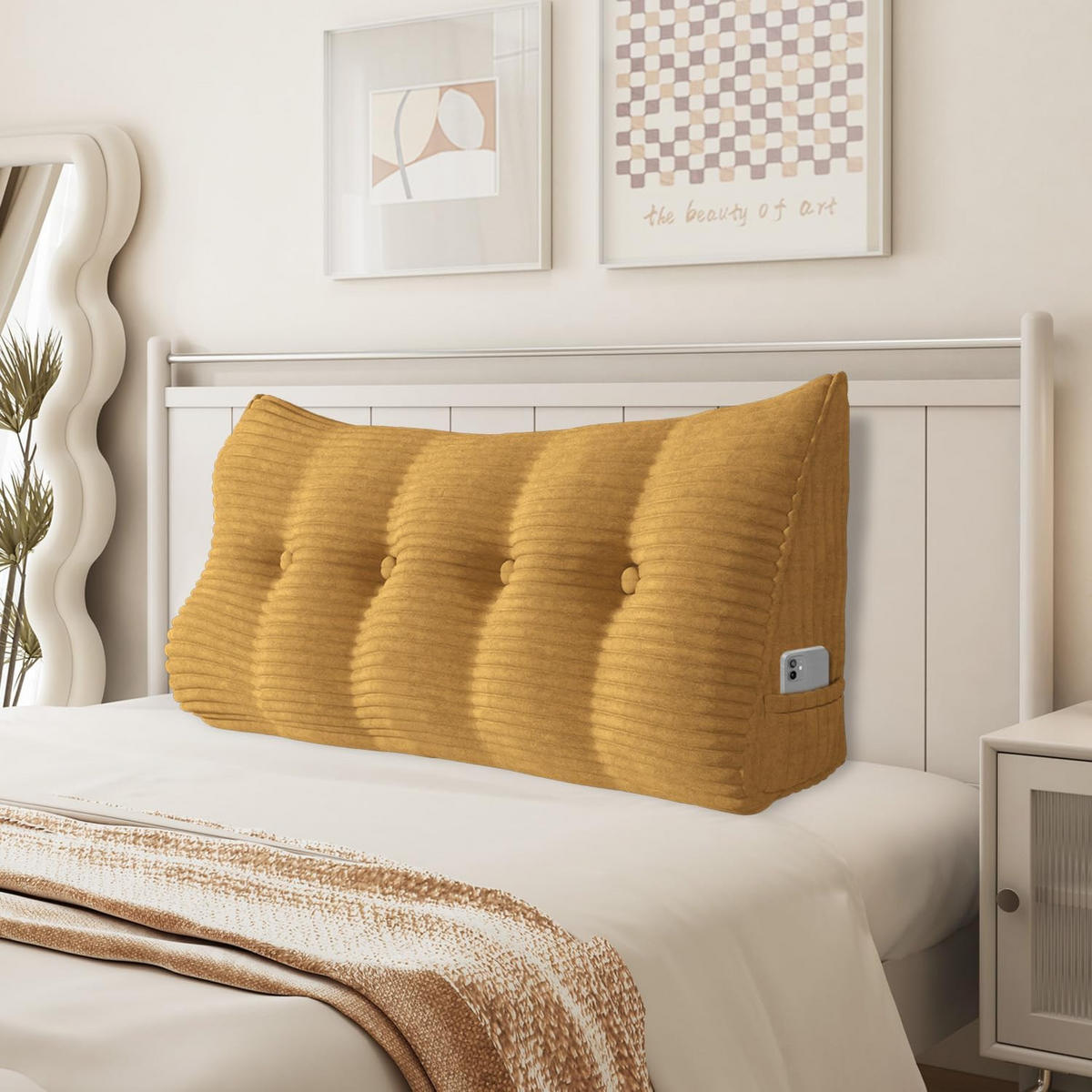 RÜCKENKISSEN für Bett Kord Tiefgelb 140 cm - Hellbraun, Textil (50/140cm) - Vercart