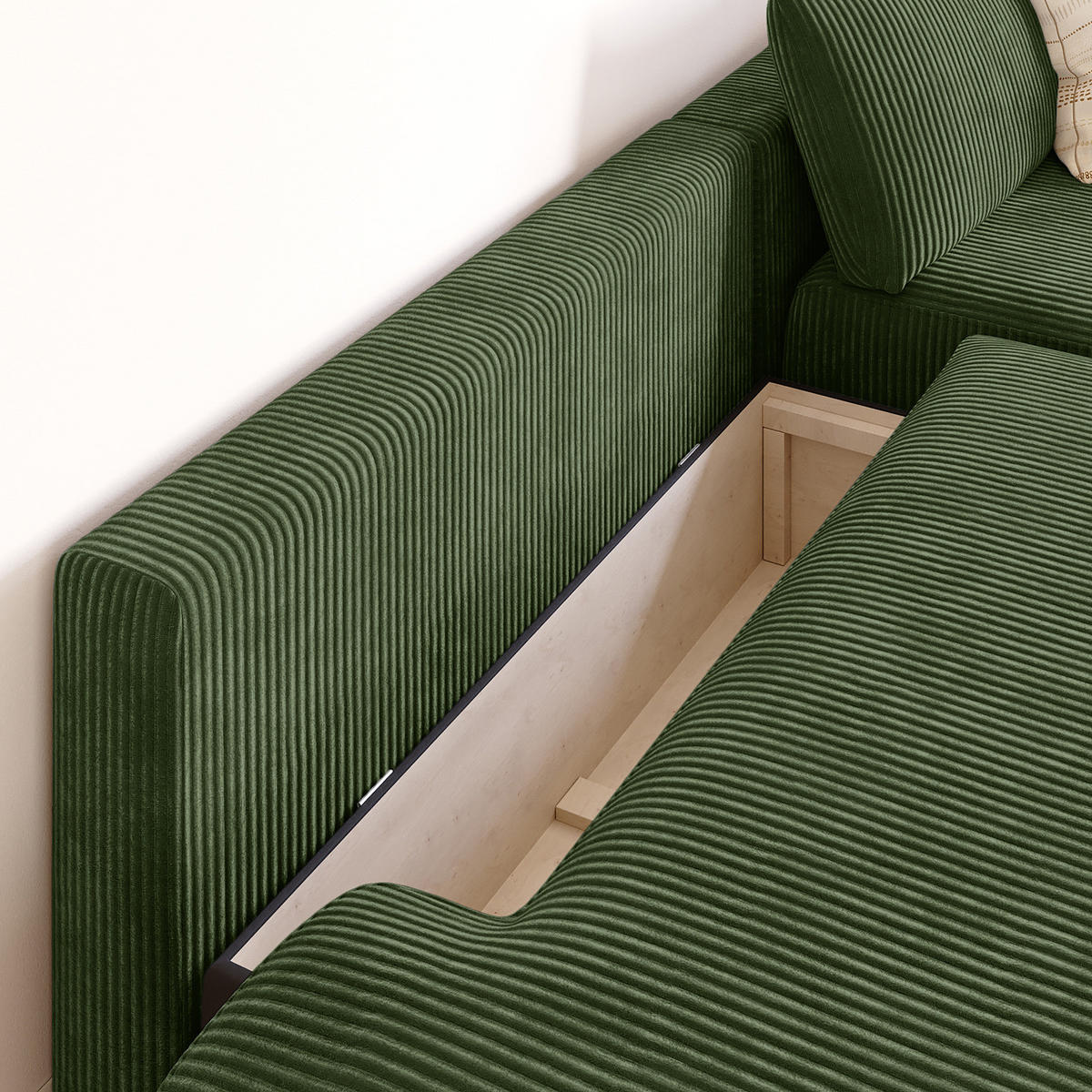 ECKSOFA mit Schlaffunktion - Longchair - Schwarz/Grün, Kunststoff/Textil (253/167cm) - home24