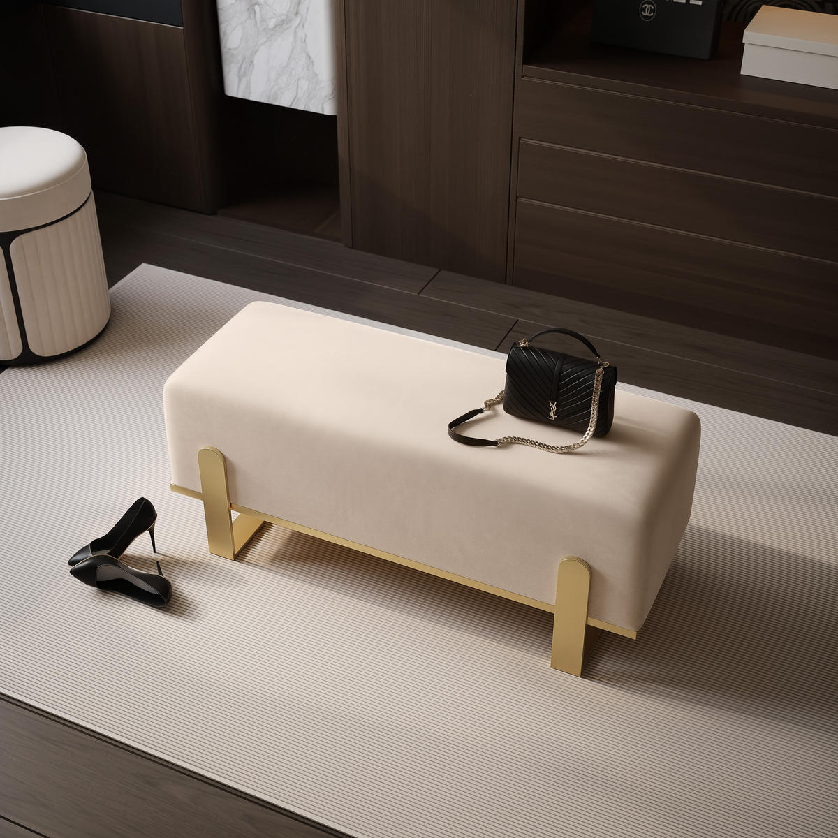 POLSTERBANK MARA 100 cm Gold / Beige ,Metallgestell - Beige, Metall (100/47/35cm) - Idohome