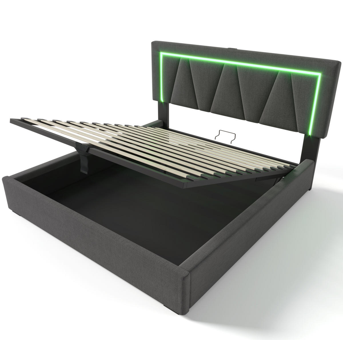 POLSTERBETT aus Leinen 160x200 cm Grau mit LED-Beleuchtung, USB-/Type-C-Anschluss und Bettkasten - Grau, Textil (160/200cm) - IVMEU