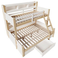 ETAGENBETT 90/200 cm Weiß + Natur mit 1 Schublade, LED-Lichtleiste und Ablagefächern - Naturfarben, Holz (90/200cm) - Oxeza