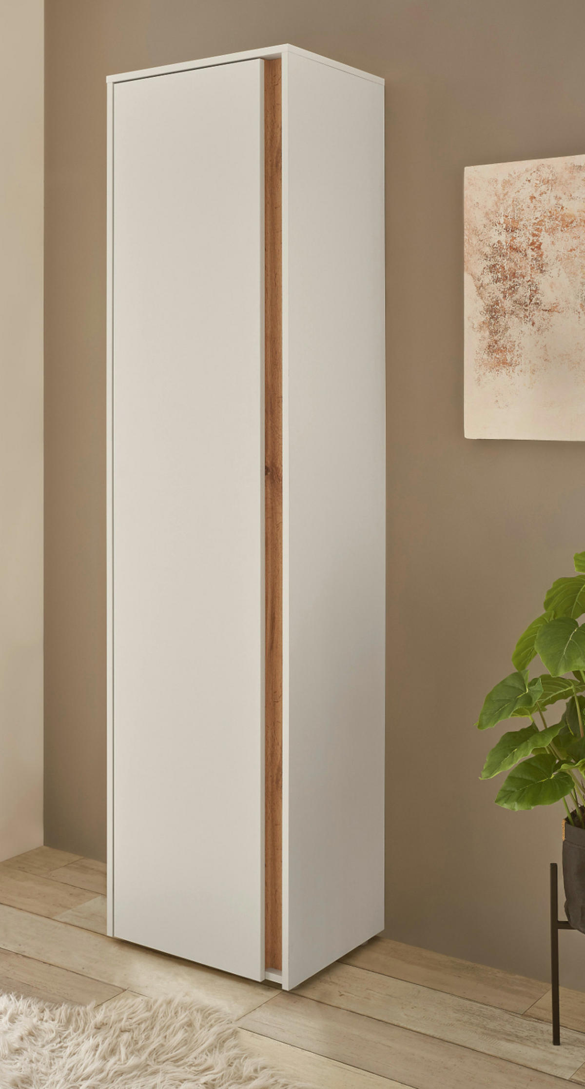 SCHUHSCHRANK weiß, Eiche Wotan 50 cm, Flurschrank mit 10 Fächern - Eiche Wotan/Schwarz, Holzwerkstoff/Kunststoff (50/200/40cm) - Furn.Design