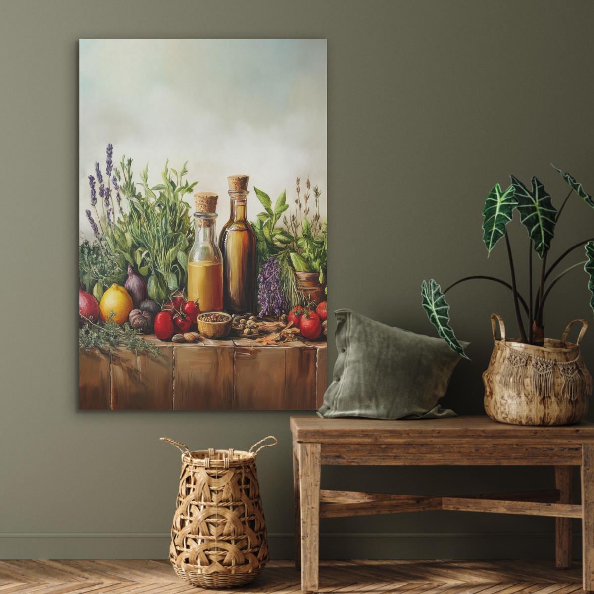 AKUSTIKBILD Stilleben - Kräuter - Gewürze - Früchte - Farbenfroh Wanddeko 60x90 cm - Grün, Kunststoff (60/90/0.9cm) - MuchoWow