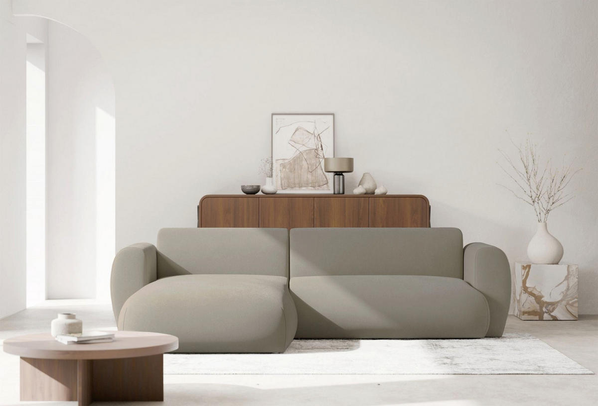 ECKSOFA Emia Greige links - Taupe/Schwarz, Kunststoff/Textil (262/156cm) - Selsey
