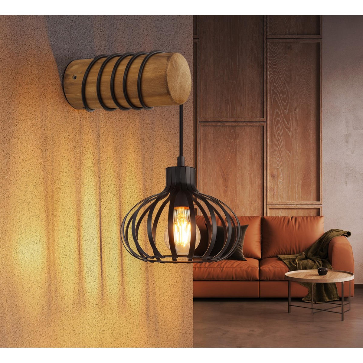 WANDLEUCHTE CALDWELL Holz braun Retro, mit Steckdose - Braun, Holz (20/59/29cm) - Globo Lighting