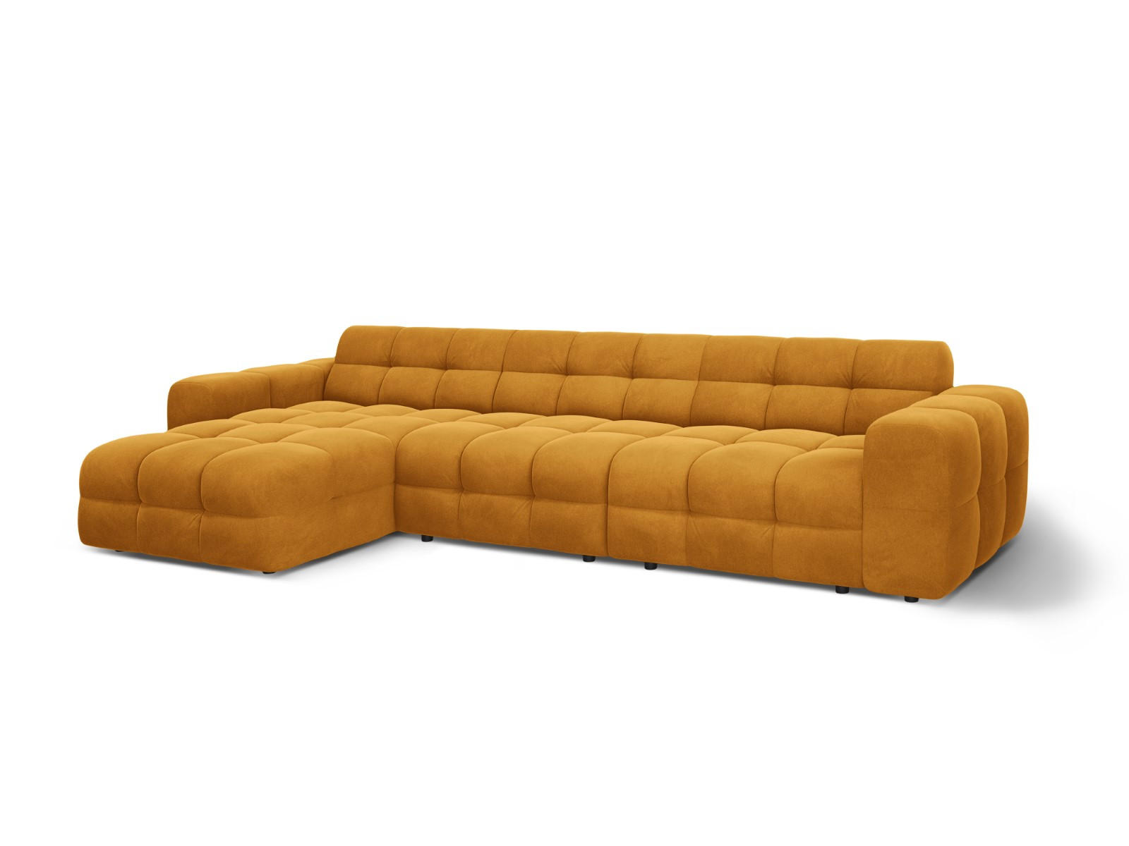 ECKSOFA links Kendal aus Samt senf 5 Sitzplätze - Dunkelgelb, Textil (173/357cm) - Micadoni