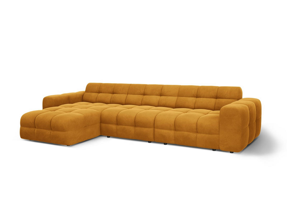 ECKSOFA links Kendal aus Samt senf 5 Sitzplätze - Dunkelgelb, Textil (173/357cm) - Micadoni